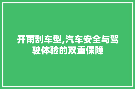 开雨刮车型,汽车安全与驾驶体验的双重保障