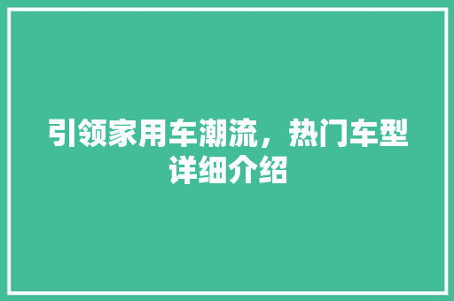 引领家用车潮流，热门车型详细介绍 车身配件