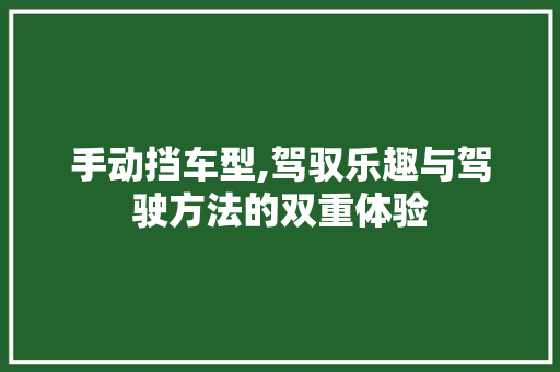 手动挡车型,驾驭乐趣与驾驶方法的双重体验
