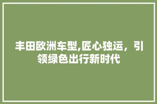丰田欧洲车型,匠心独运，引领绿色出行新时代