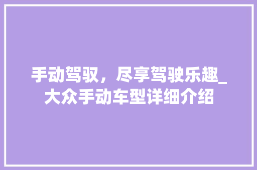 手动驾驭，尽享驾驶乐趣_大众手动车型详细介绍