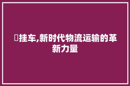 扡挂车,新时代物流运输的革新力量