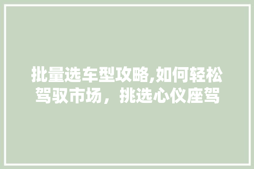 批量选车型攻略,如何轻松驾驭市场，挑选心仪座驾