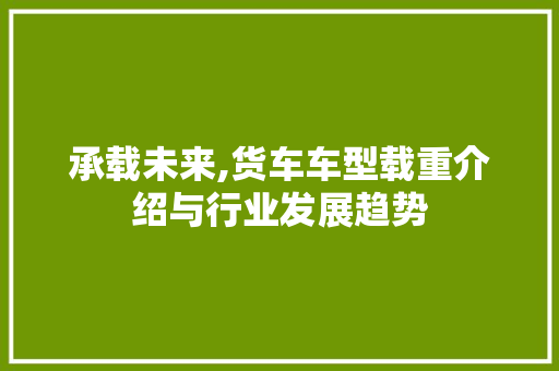 承载未来,货车车型载重介绍与行业发展趋势