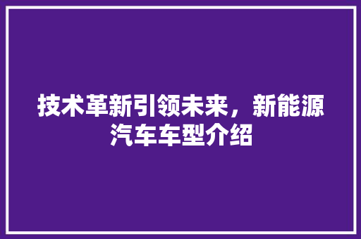 技术革新引领未来，新能源汽车车型介绍