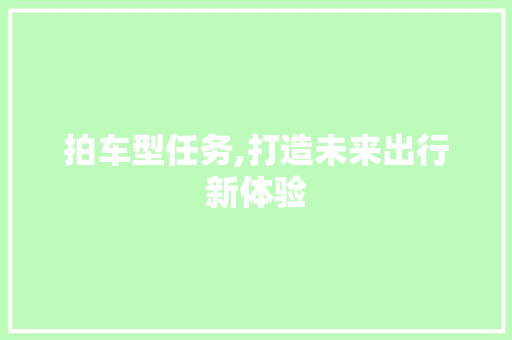 拍车型任务,打造未来出行新体验