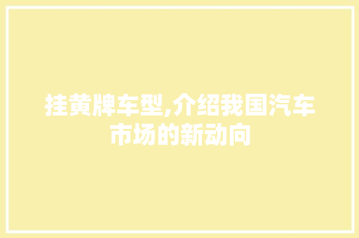 挂黄牌车型,介绍我国汽车市场的新动向