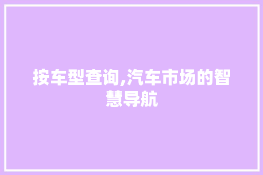 按车型查询,汽车市场的智慧导航
