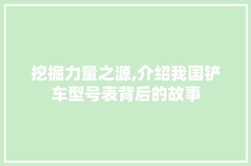 挖掘力量之源,介绍我国铲车型号表背后的故事