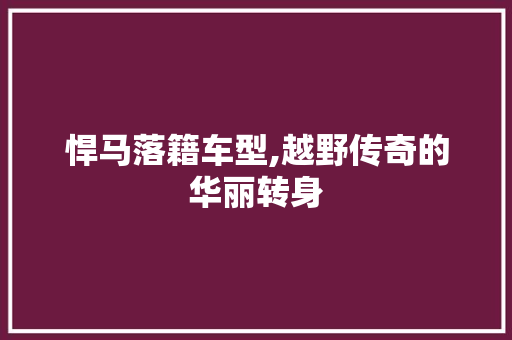悍马落籍车型,越野传奇的华丽转身