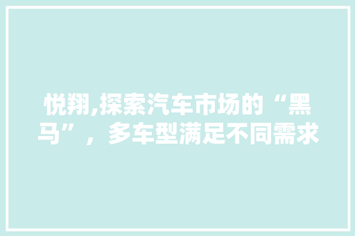 悦翔,探索汽车市场的“黑马”，多车型满足不同需求