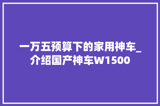 一万五预算下的家用神车_介绍国产神车W1500