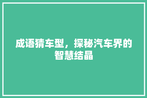 成语猜车型，探秘汽车界的智慧结晶