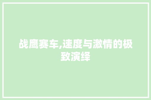 战鹰赛车,速度与激情的极致演绎