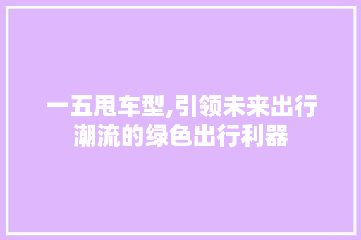 一五甩车型,引领未来出行潮流的绿色出行利器