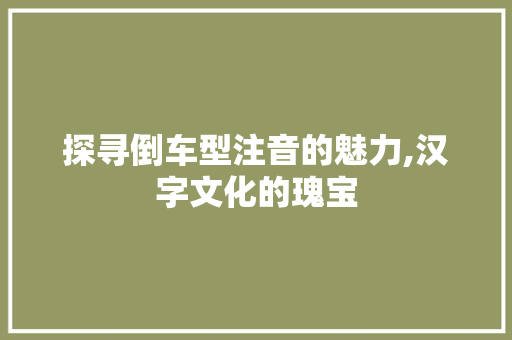 探寻倒车型注音的魅力,汉字文化的瑰宝