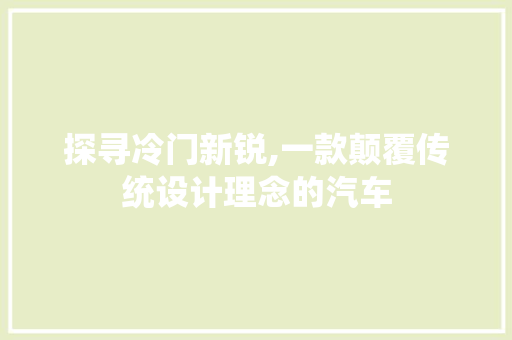 探寻冷门新锐,一款颠覆传统设计理念的汽车
