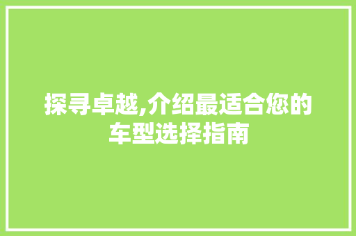 探寻卓越,介绍最适合您的车型选择指南