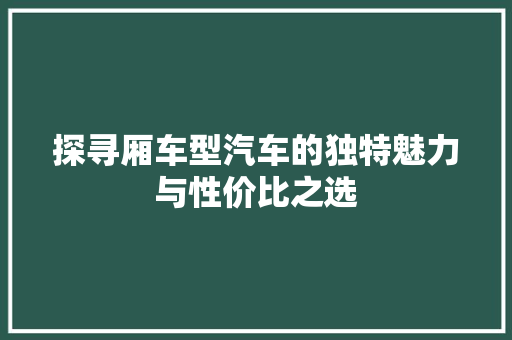 探寻厢车型汽车的独特魅力与性价比之选