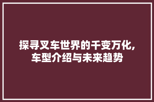 探寻叉车世界的千变万化,车型介绍与未来趋势