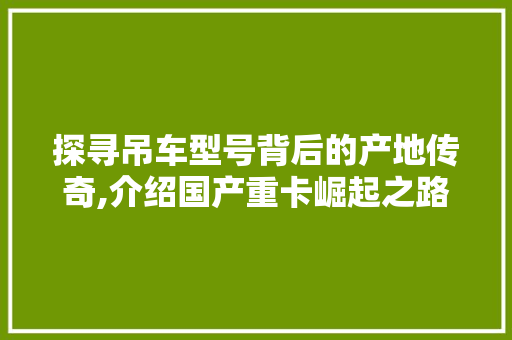 探寻吊车型号背后的产地传奇,介绍国产重卡崛起之路