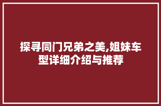 探寻同门兄弟之美,姐妹车型详细介绍与推荐