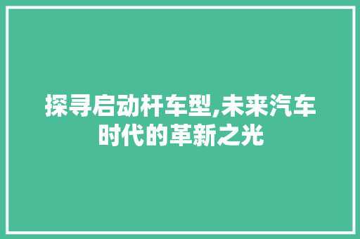 探寻启动杆车型,未来汽车时代的革新之光