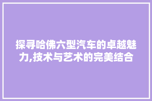 探寻哈佛六型汽车的卓越魅力,技术与艺术的完美结合