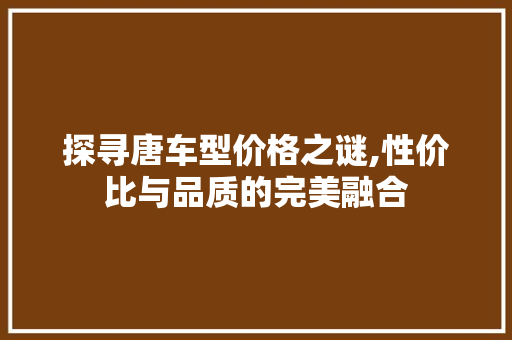探寻唐车型价格之谜,性价比与品质的完美融合
