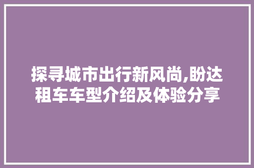 探寻城市出行新风尚,盼达租车车型介绍及体验分享