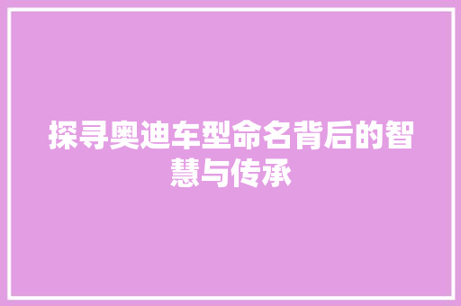 探寻奥迪车型命名背后的智慧与传承