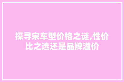 探寻宋车型价格之谜,性价比之选还是品牌溢价