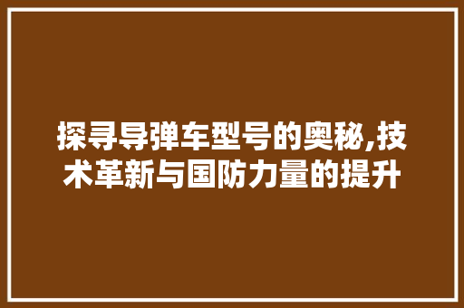 探寻导弹车型号的奥秘,技术革新与国防力量的提升