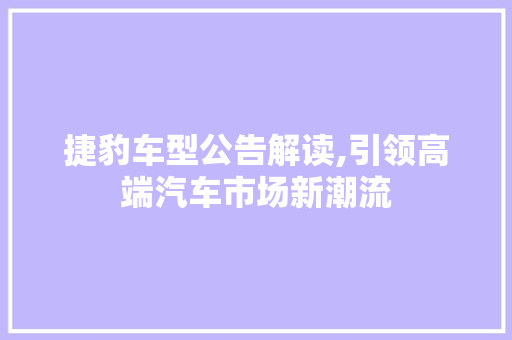 捷豹车型公告解读,引领高端汽车市场新潮流