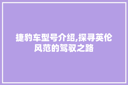 捷豹车型号介绍,探寻英伦风范的驾驭之路