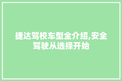 捷达驾校车型全介绍,安全驾驶从选择开始