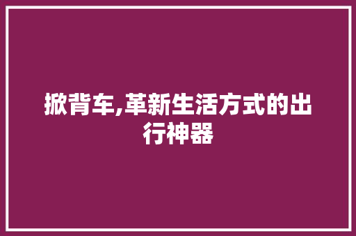 掀背车,革新生活方式的出行神器