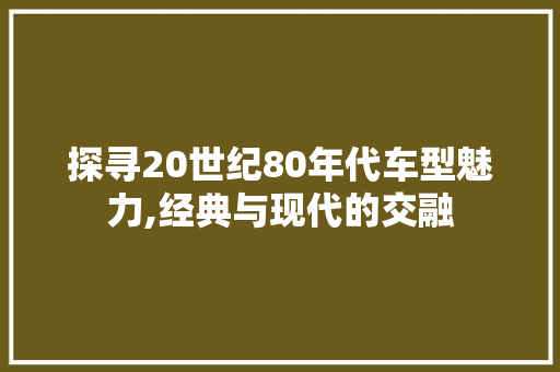 探寻20世纪80年代车型魅力,经典与现代的交融