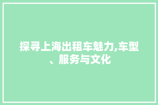 探寻上海出租车魅力,车型、服务与文化