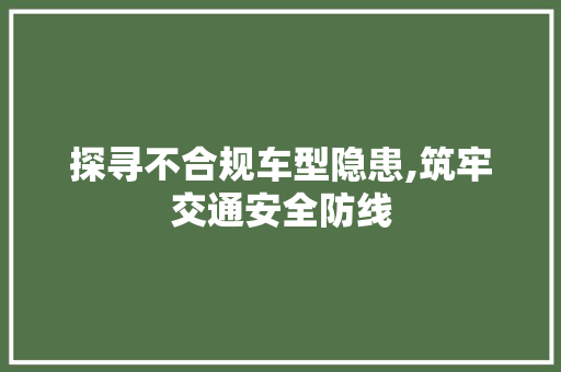探寻不合规车型隐患,筑牢交通安全防线