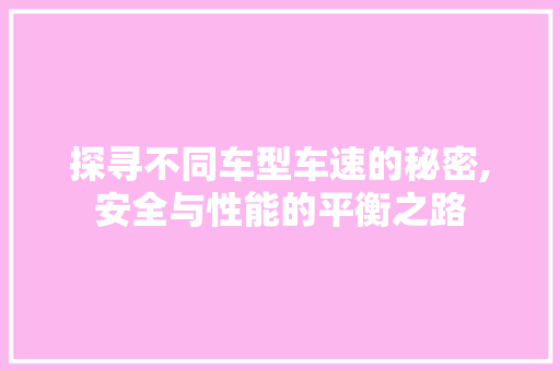 探寻不同车型车速的秘密,安全与性能的平衡之路