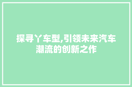 探寻丫车型,引领未来汽车潮流的创新之作