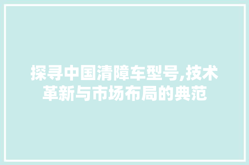 探寻中国清障车型号,技术革新与市场布局的典范