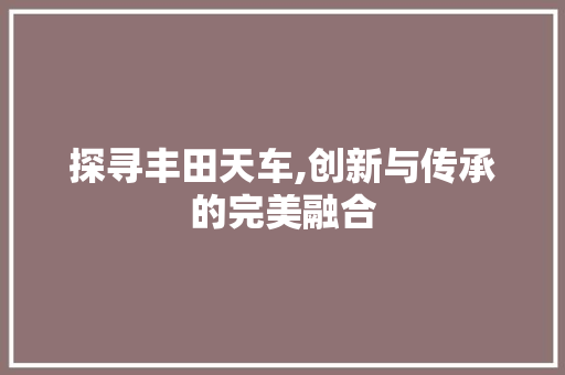 探寻丰田天车,创新与传承的完美融合