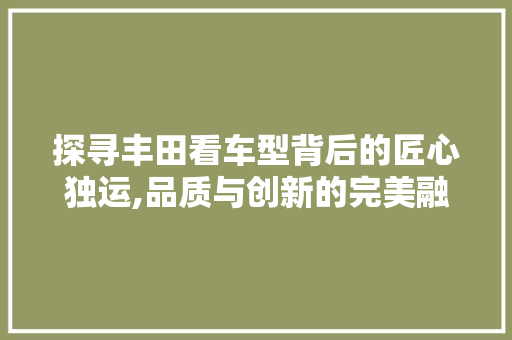 探寻丰田看车型背后的匠心独运,品质与创新的完美融合