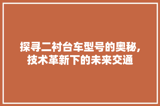 探寻二衬台车型号的奥秘,技术革新下的未来交通
