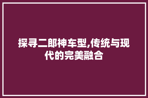 探寻二郎神车型,传统与现代的完美融合