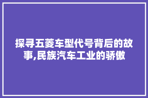 探寻五菱车型代号背后的故事,民族汽车工业的骄傲