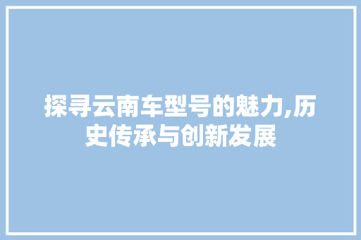 探寻云南车型号的魅力,历史传承与创新发展