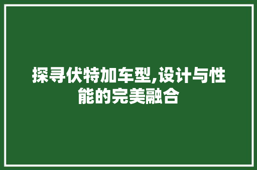 探寻伏特加车型,设计与性能的完美融合